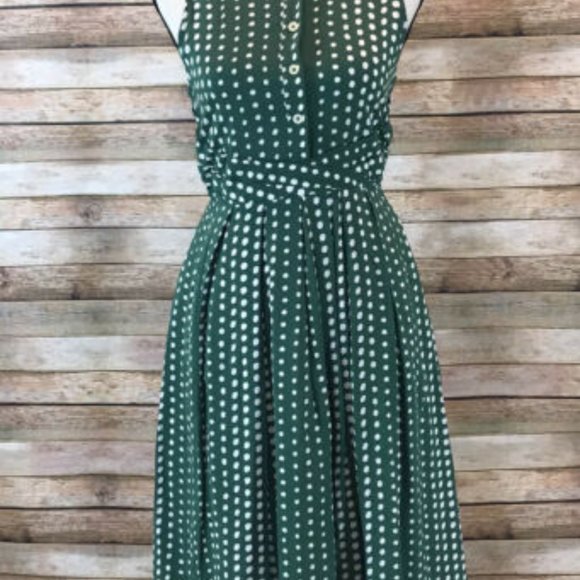 Anthropologie 11 1 Tylho Size XS Brynn Green Polka Dot Fit Flare Shirtdress - Picture 3 of 11